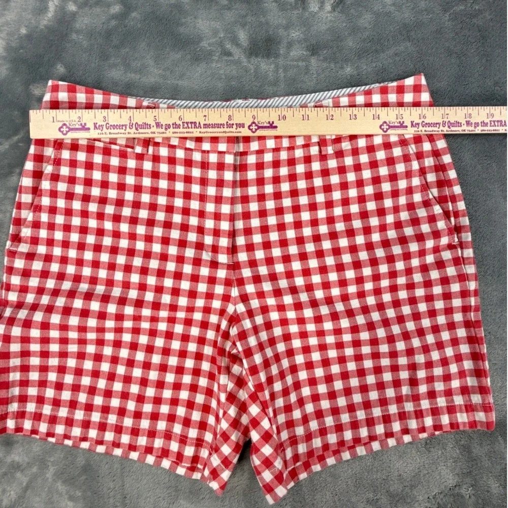 Lands End Red White Gingham‎ Shorts 10P Mid Rise Stretch 10